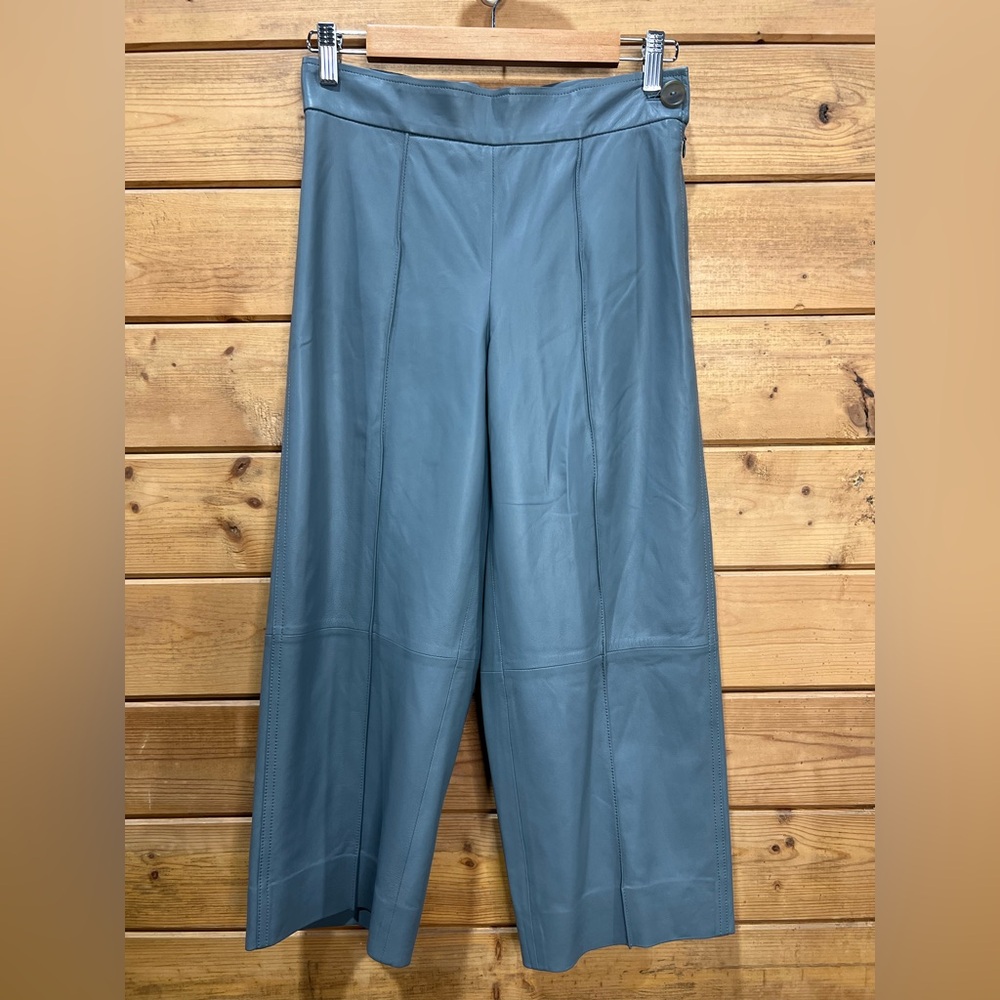 Vince Lamb Leather Wide Leg Cropped Pants Size 0 Muted Gray